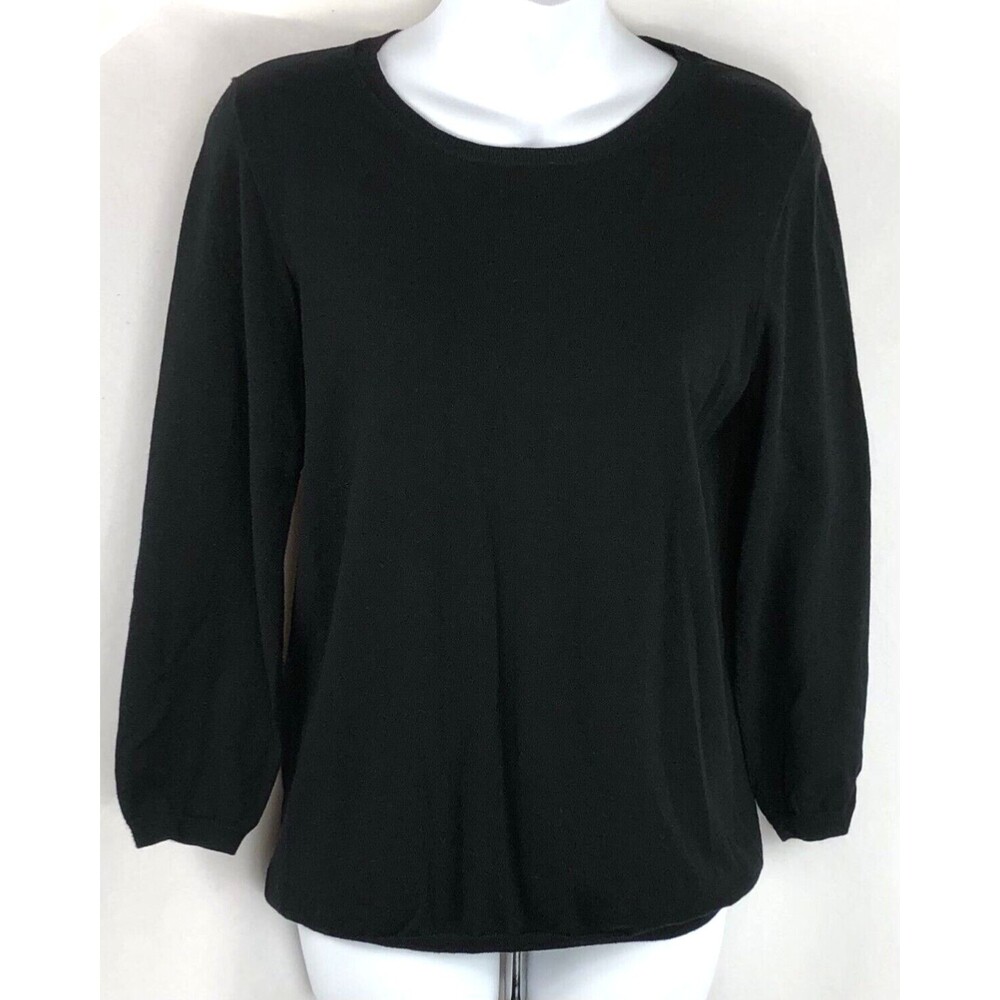 Ann Taylor sweater M blk viscose light knit 3/4 sleeve round neck Y2K 90s career